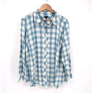 Talbots top long sleeve button down 2x plus classic shirt multicolor plaid